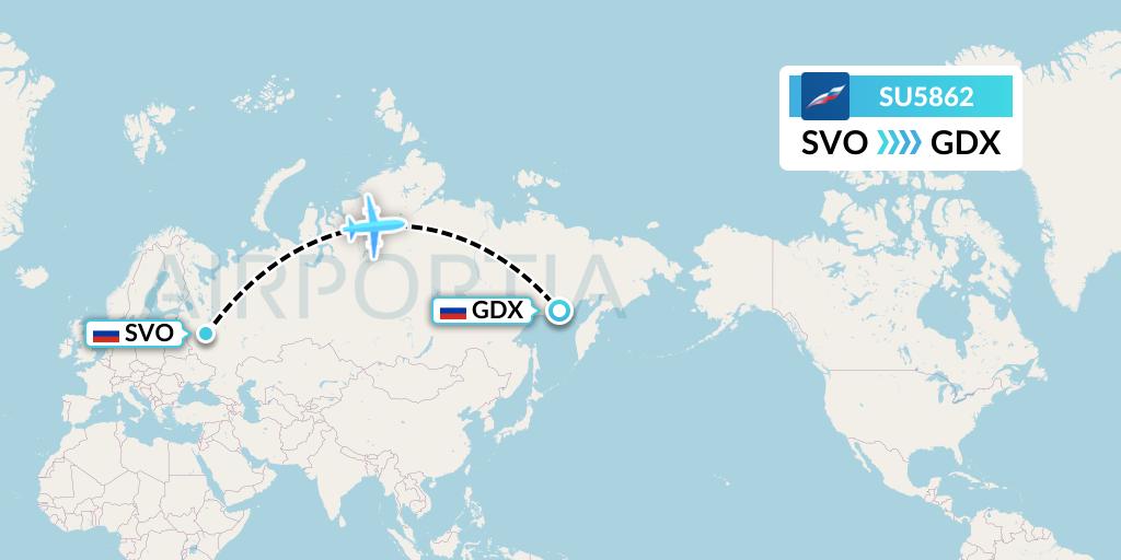 SU5862 Aeroflot Flight Map: Moscow to Magadan