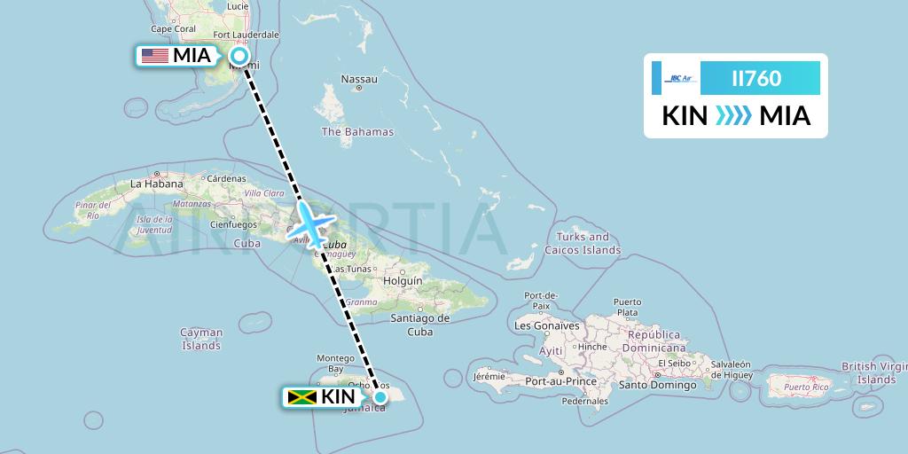 II760 IBC Airways Flight Map: Kingston to Miami