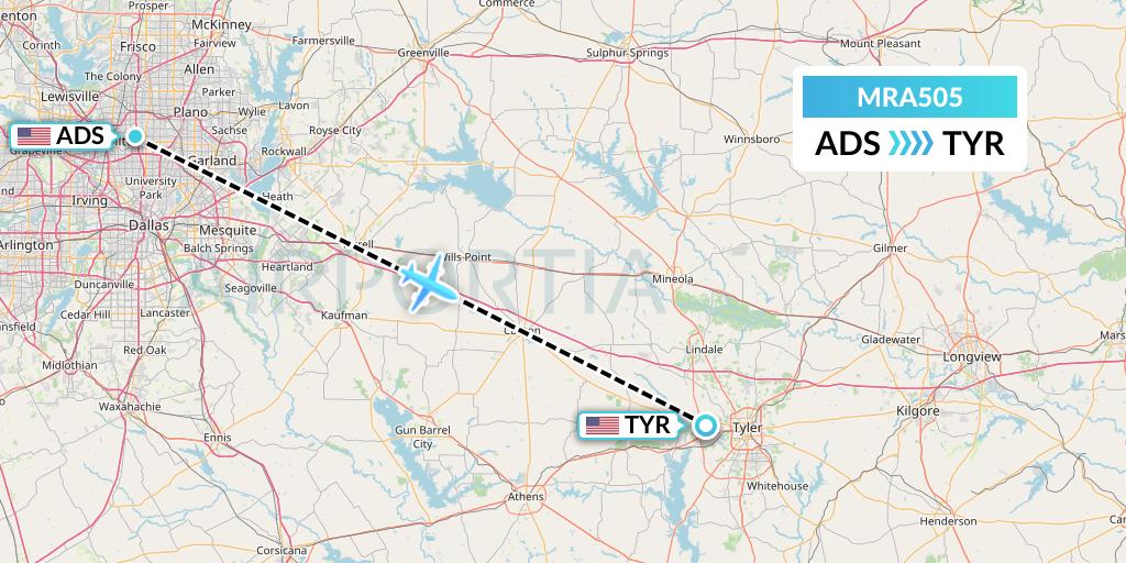 MRA505 Martinaire Flight Map: Dallas to Tyler