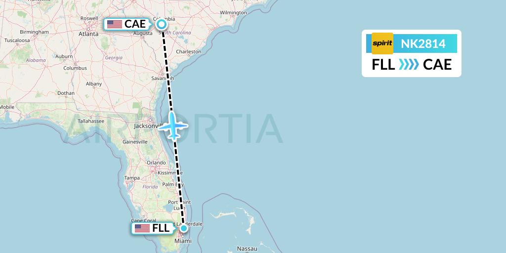 NK2814 Spirit Airlines Flight Map: Fort Lauderdale to Columbia