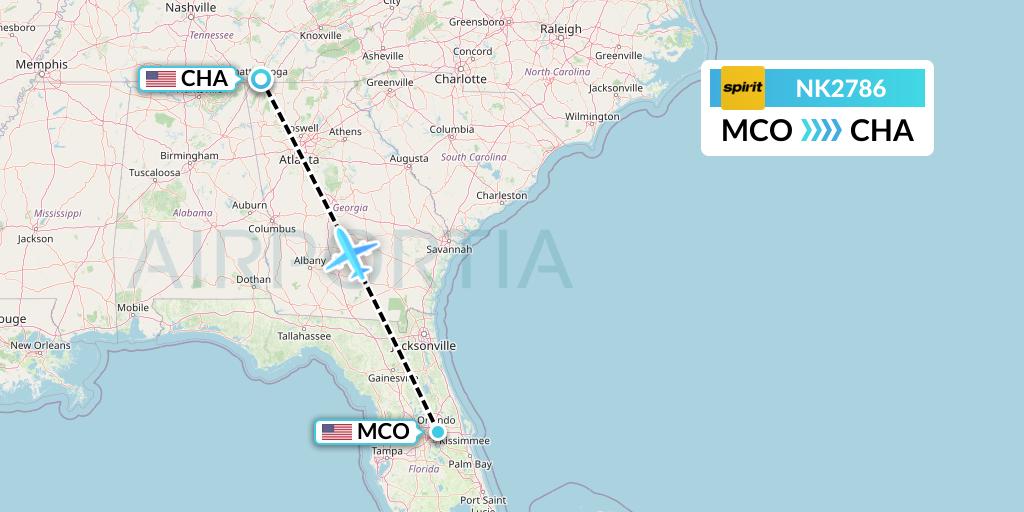 NK2786 Spirit Airlines Flight Map: Orlando to Chattanooga