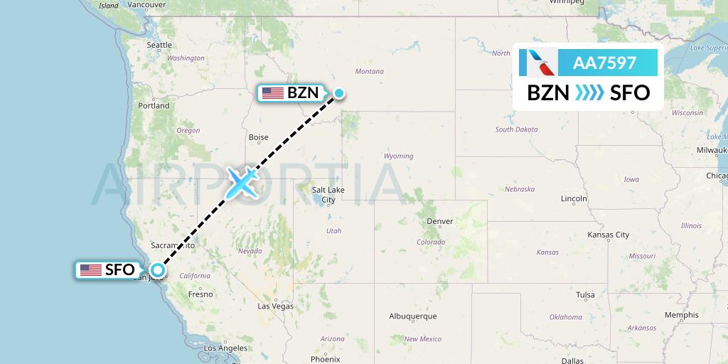 AA7597 American Airlines Flight Map: Bozeman to San Francisco