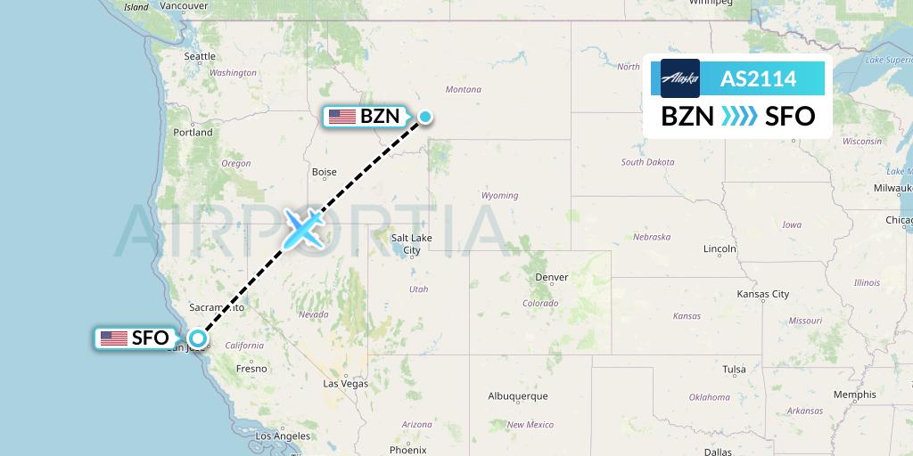 AS2114 Alaska Airlines Flight Map: Bozeman to San Francisco