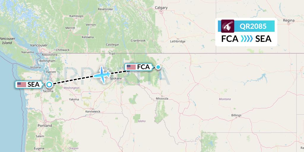QR2085 Qatar Airways Flight Map: Kalispell to Seattle