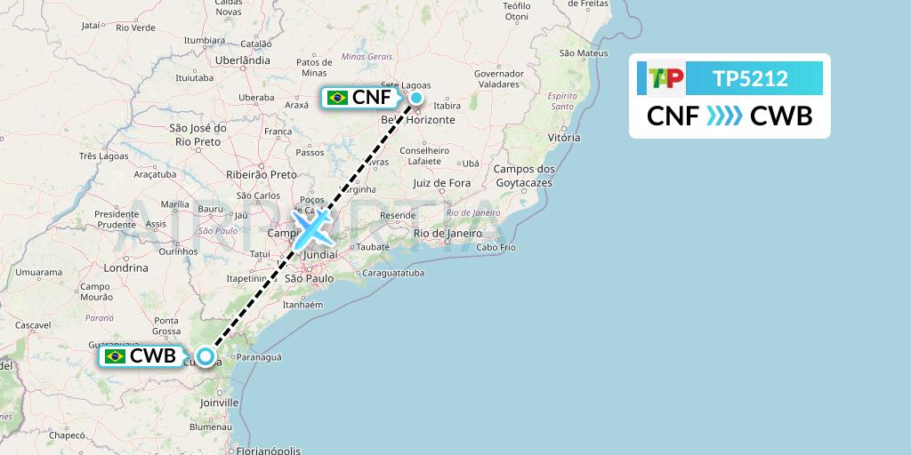 TP5212 TAP Portugal Flight Map: Belo Horizonte to Curitiba