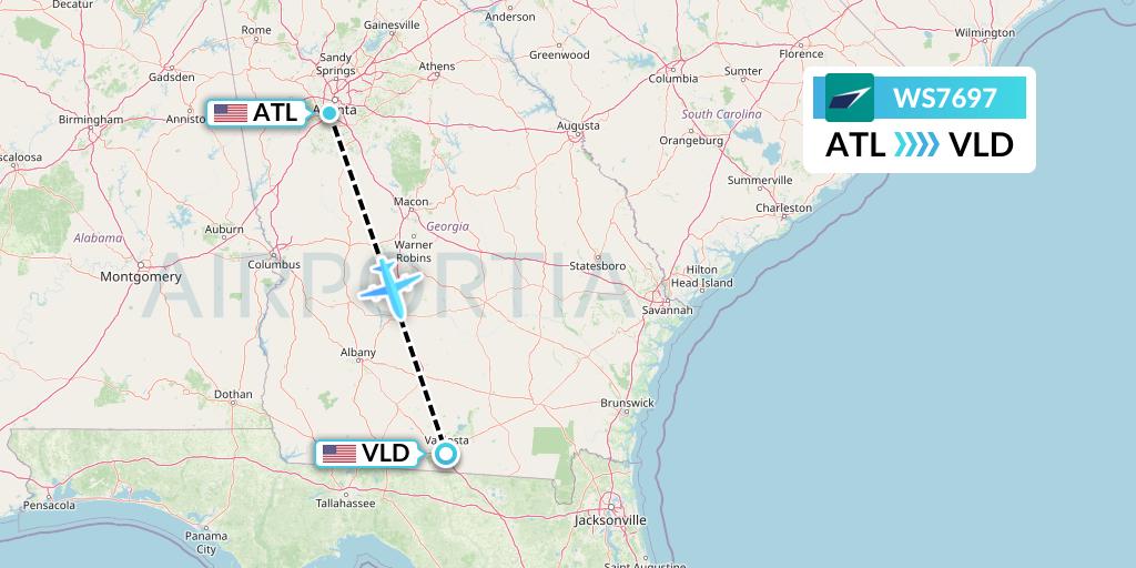 WS7697 WestJet Flight Map: Atlanta to Valdosta