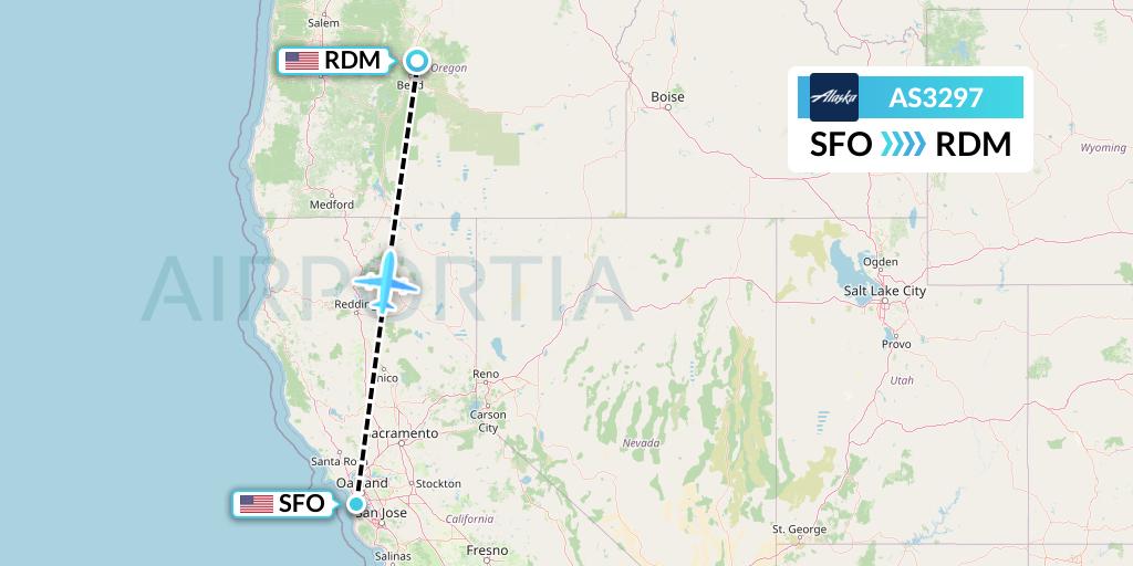 AS3297 Alaska Airlines Flight Map: San Francisco to Redmond