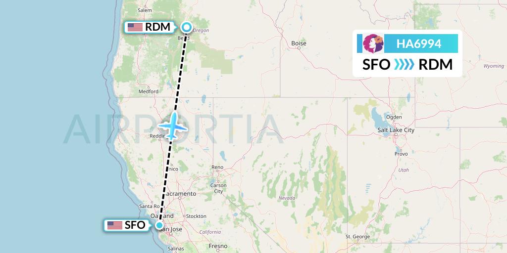 HA6994 Hawaiian Airlines Flight Map: San Francisco to Redmond