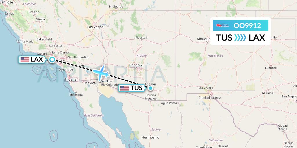 OO9912 SkyWest Airlines Flight Map: Tucson to Los Angeles
