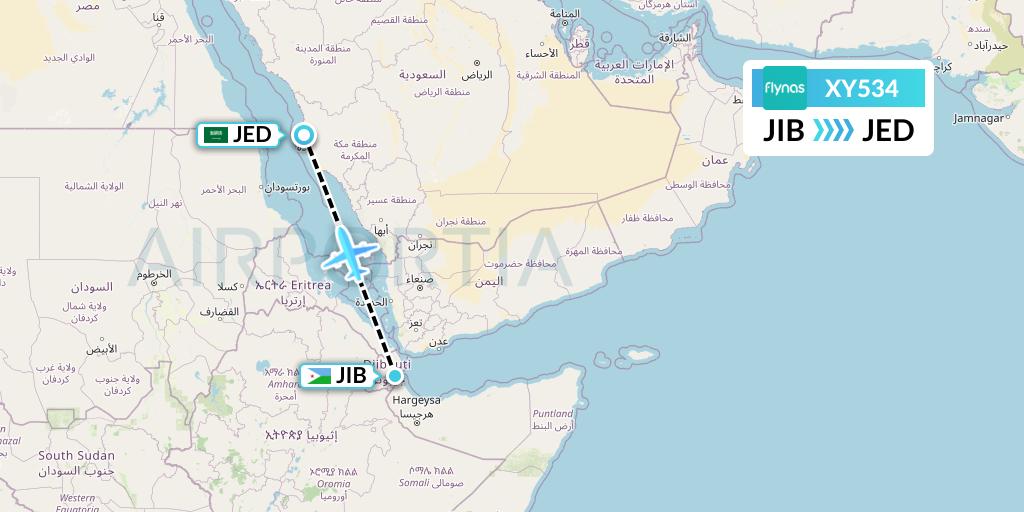 XY534 Flynas Flight Map: Djibouti to Jeddah