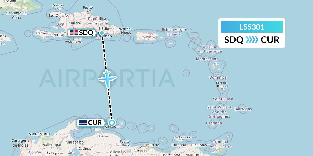 L55301 Red Air Flight Map: Santo Domingo to Willemstad