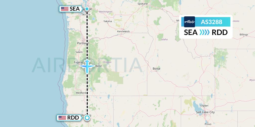 AS3288 Alaska Airlines Flight Map: Seattle to Redding