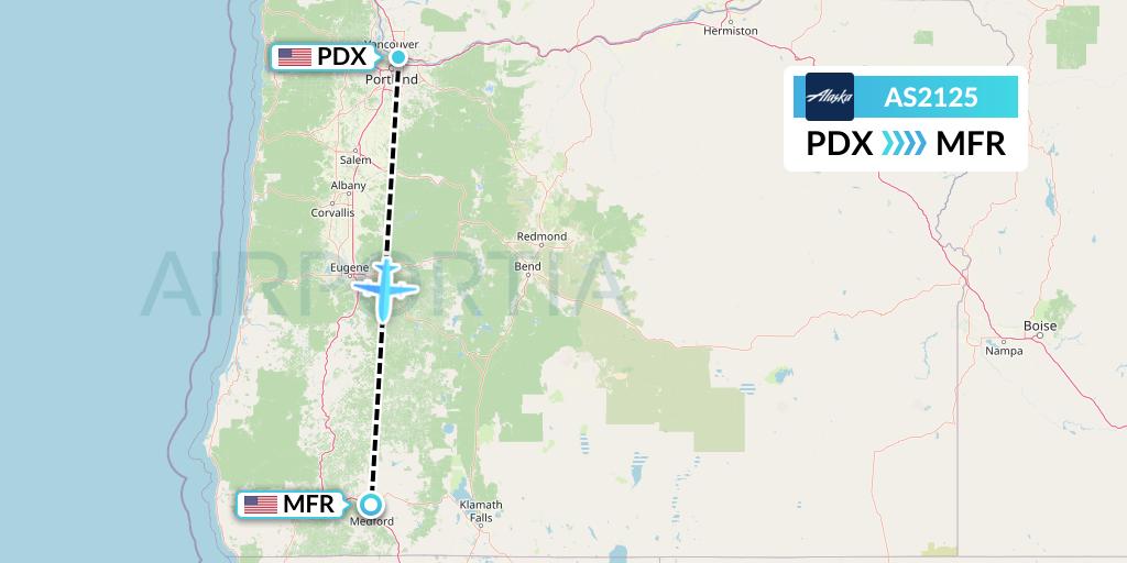 AS2125 Alaska Airlines Flight Map: Portland to Medford