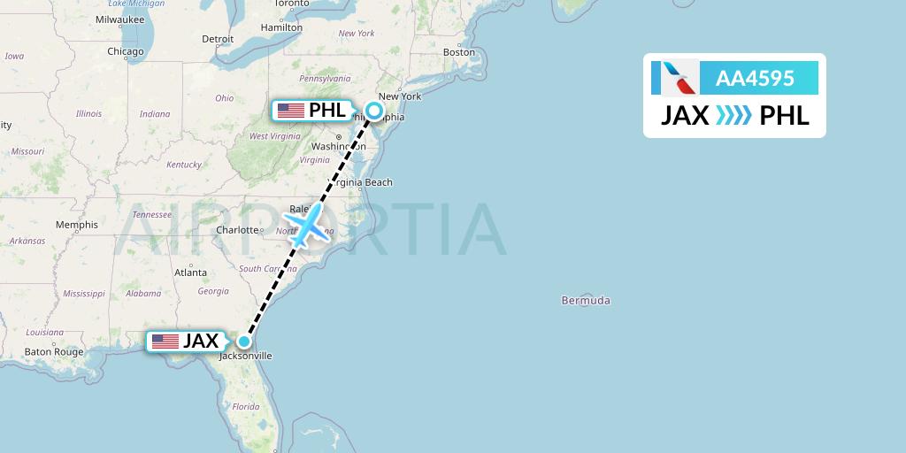 AA4595 American Airlines Flight Map: Jacksonville to Philadelphia