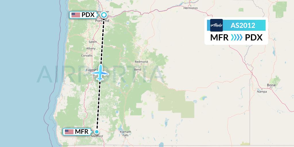 AS2012 Alaska Airlines Flight Map: Medford to Portland