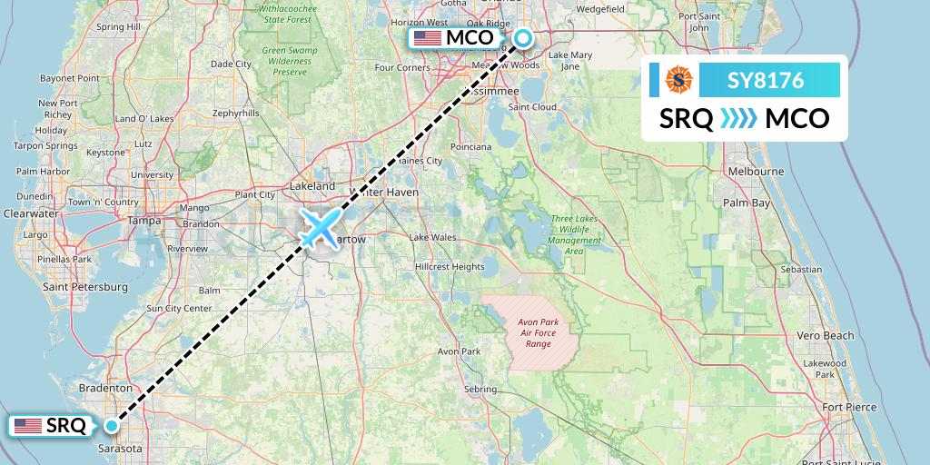 SY8176 Sun Country Airlines Flight Map: Sarasota to Orlando