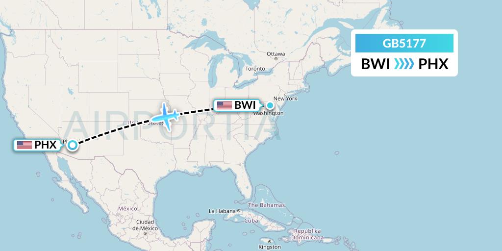 GB5177 ABX Air Flight Map: Baltimore to Phoenix