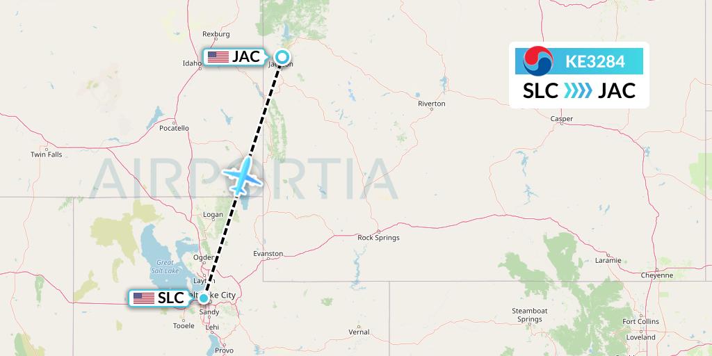 KE3284 Korean Air Flight Map: Salt Lake City to Jackson