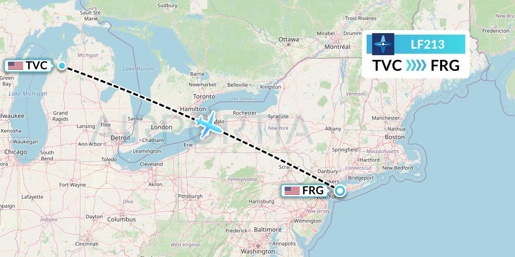 LF213 Corporate Flight Management Flight Map: Traverse City to Farmingdale