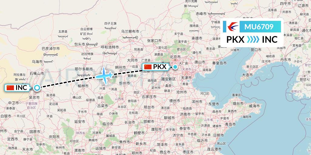 MU6709 China Eastern Airlines Flight Map: Beijing to Yinchuan
