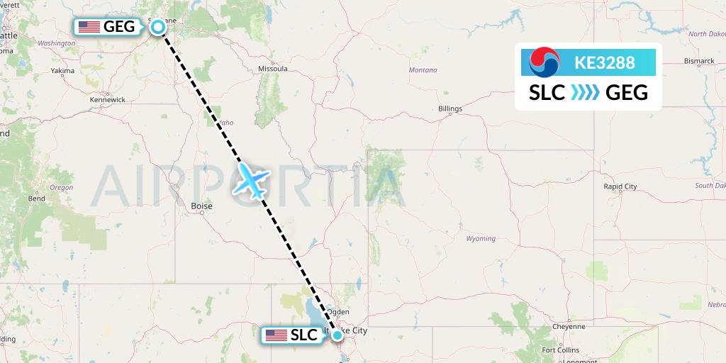 KE3288 Korean Air Flight Map: Salt Lake City to Spokane