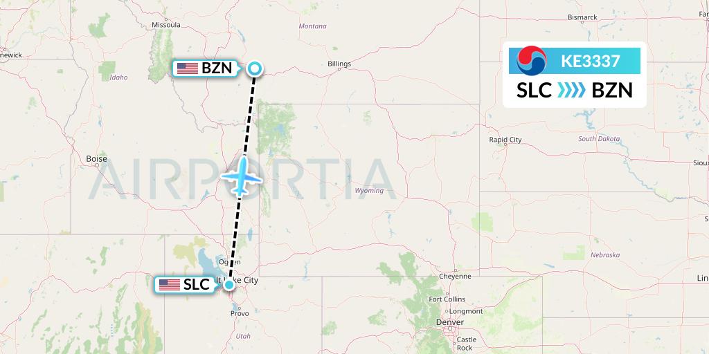 KE3337 Korean Air Flight Map: Salt Lake City to Bozeman