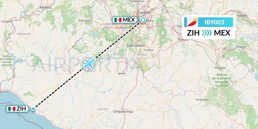 IB9003 Iberia Flight Map: Zihuatanejo to Mexico City