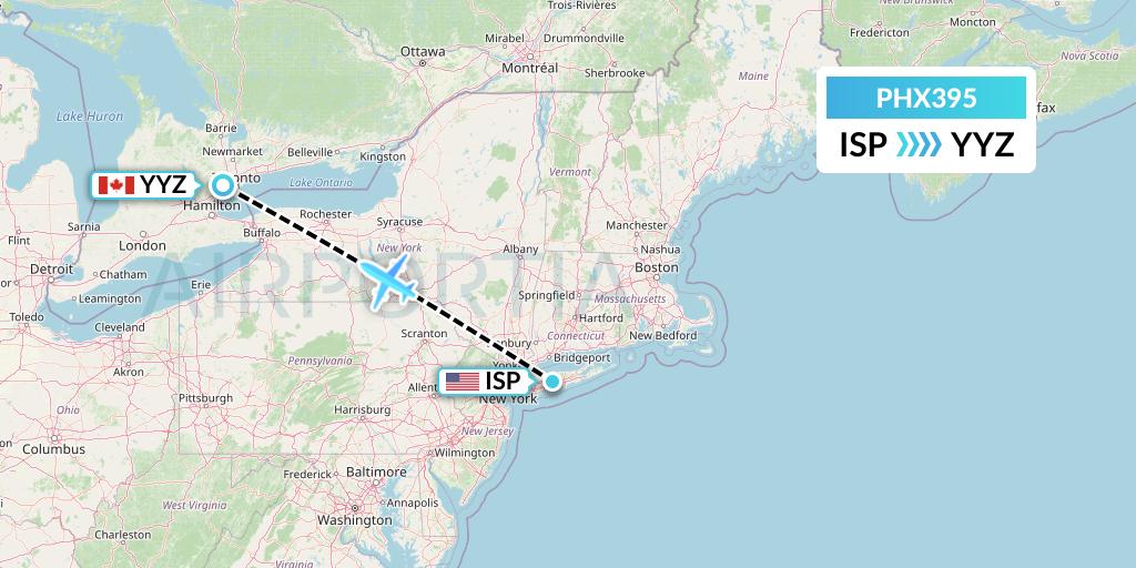 PHX395 SkyCare Flight Map: Islip to Toronto