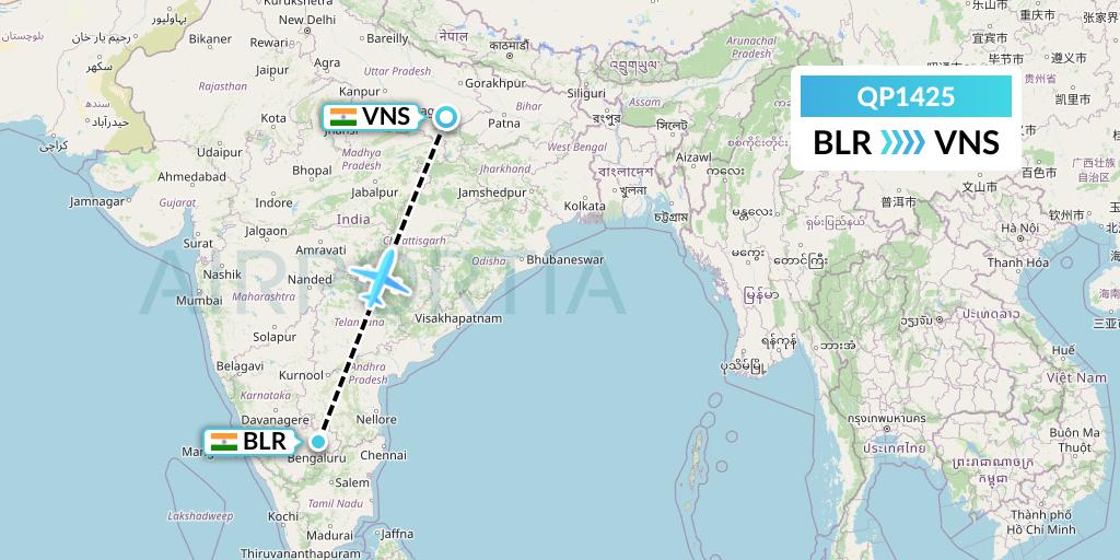 QP1425 Akasa Air Flight Map: Bangalore to Varanasi