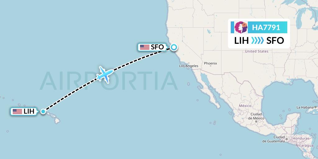 HA7791 Hawaiian Airlines Flight Map: Lihue to San Francisco