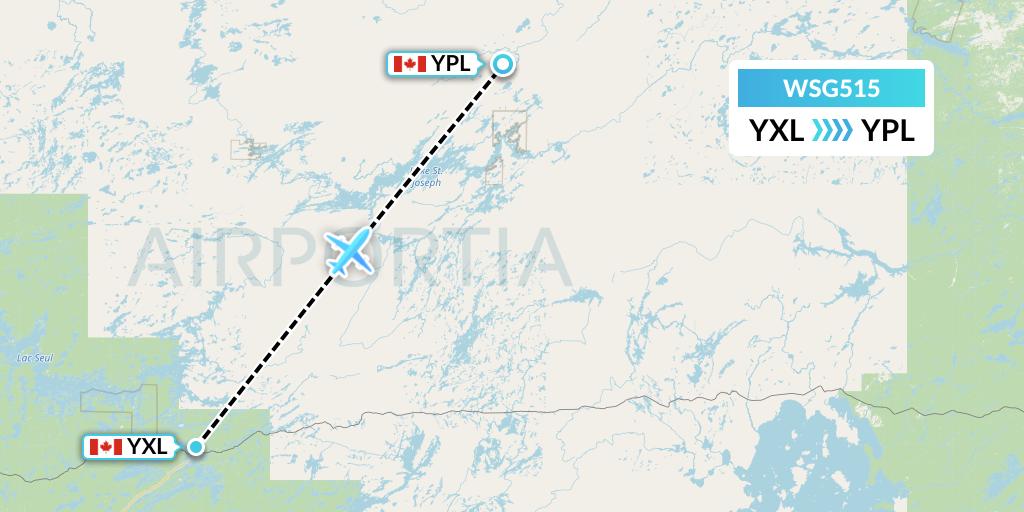 WSG515 Wasaya Airways Flight Map: Sioux Lookout to Pickle Lake