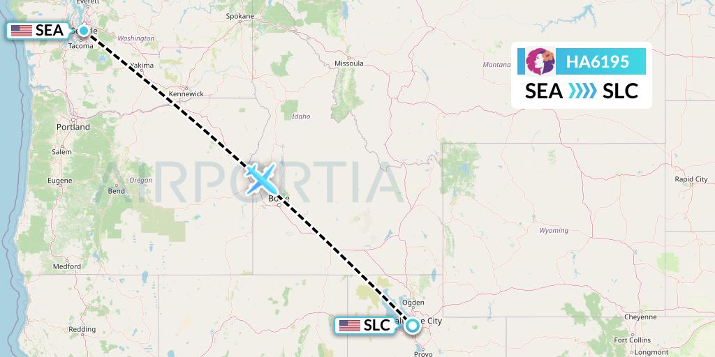 HA6195 Hawaiian Airlines Flight Map: Seattle to Salt Lake City