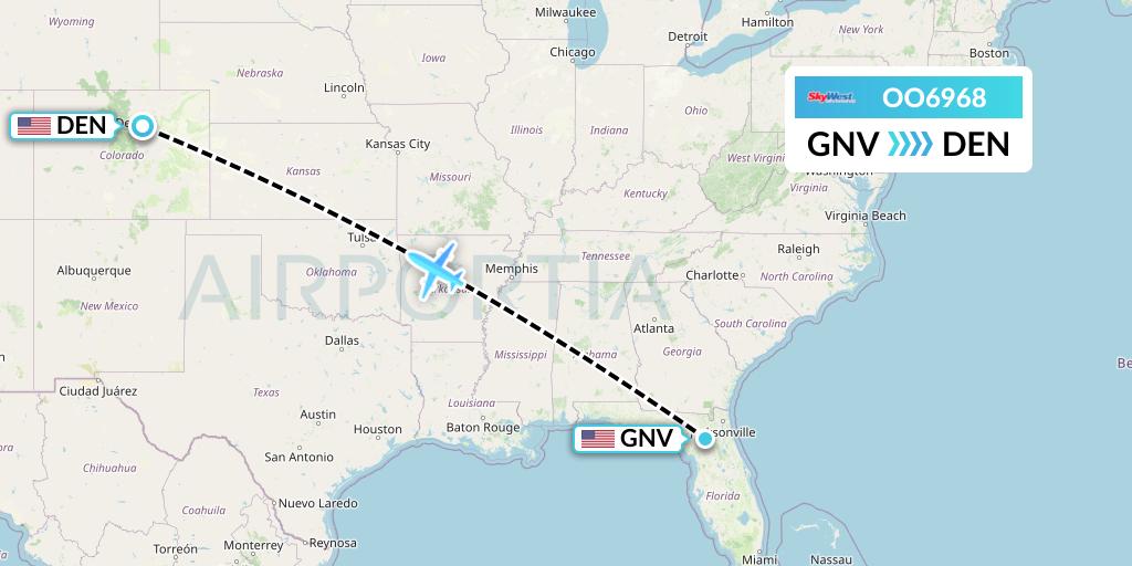OO6968 SkyWest Airlines Flight Map: Gainesville to Denver