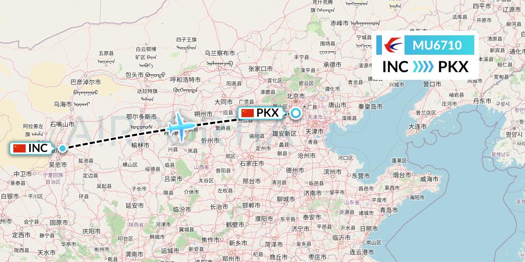 MU6710 China Eastern Airlines Flight Map: Yinchuan to Beijing