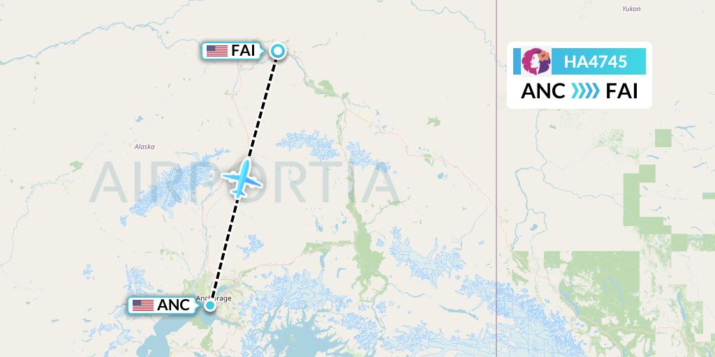 HA4745 Hawaiian Airlines Flight Map: Anchorage to Fairbanks