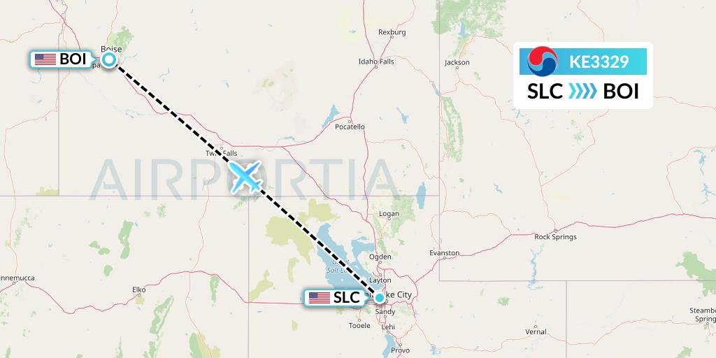 KE3329 Korean Air Flight Map: Salt Lake City to Boise