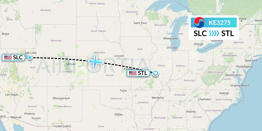 KE3275 Korean Air Flight Map: Salt Lake City to St. Louis