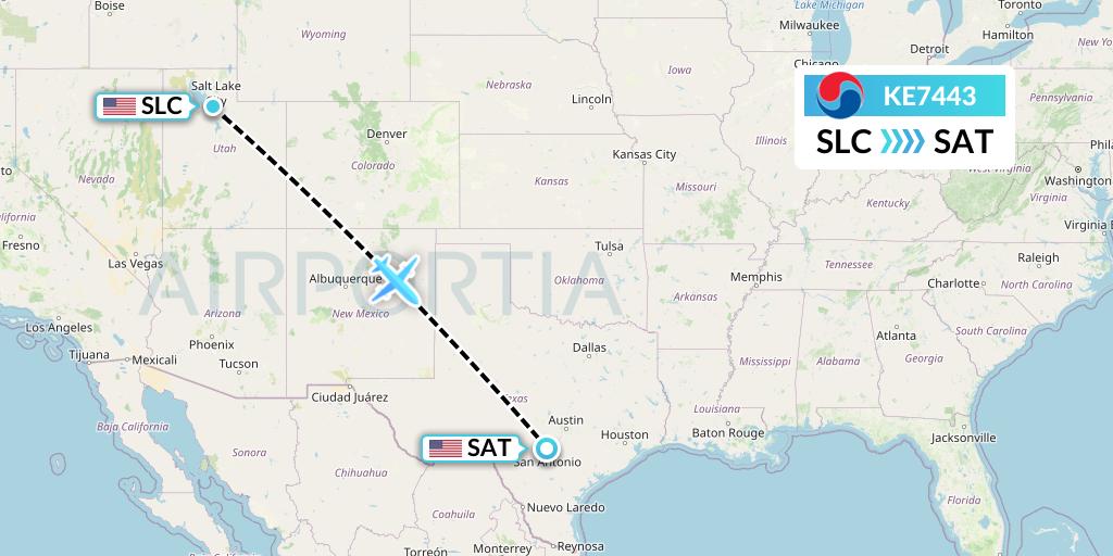 KE7443 Korean Air Flight Map: Salt Lake City to San Antonio
