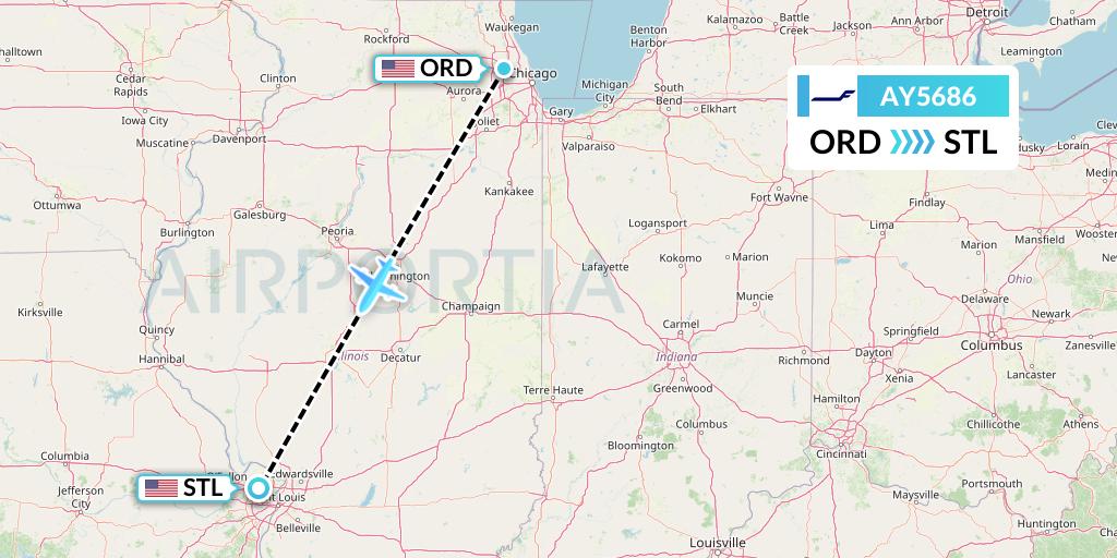 AY5686 Finnair Flight Map: Chicago to St. Louis