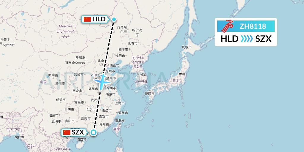 ZH8118 Shenzhen Airlines Flight Map: Hailar to Shenzhen
