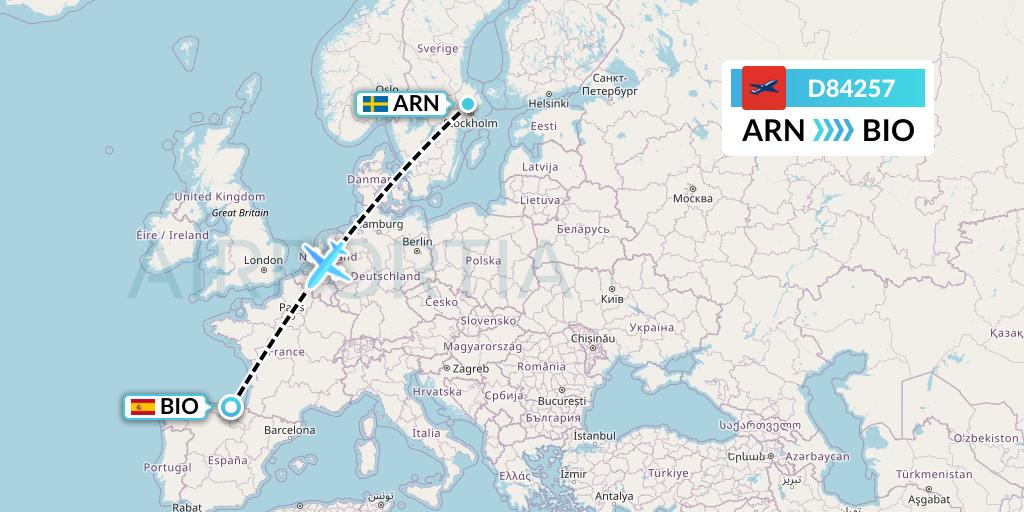 D84257 Norwegian Air International Flight Map: Stockholm to Bilbao