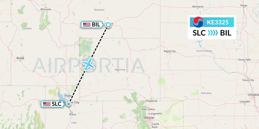 KE3325 Korean Air Flight Map: Salt Lake City to Billings