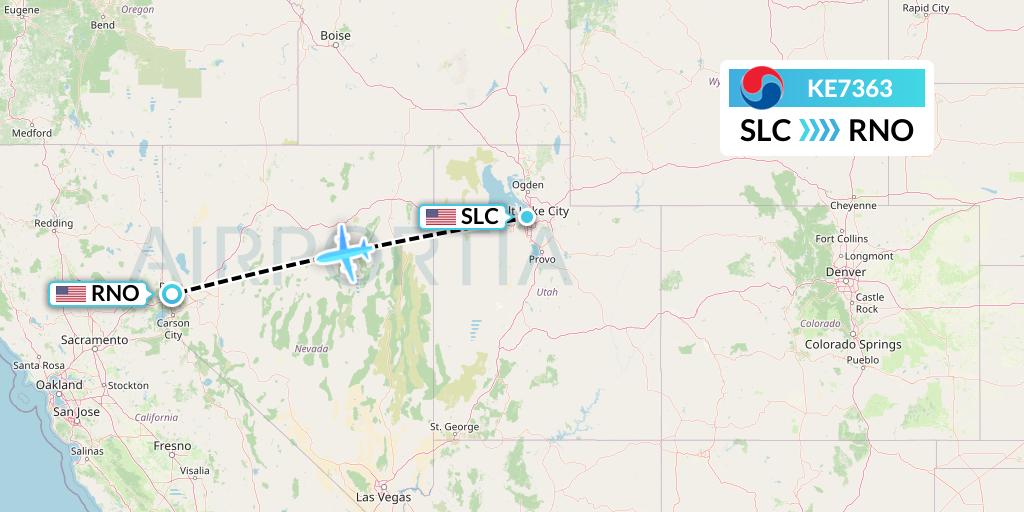 KE7363 Korean Air Flight Map: Salt Lake City to Reno