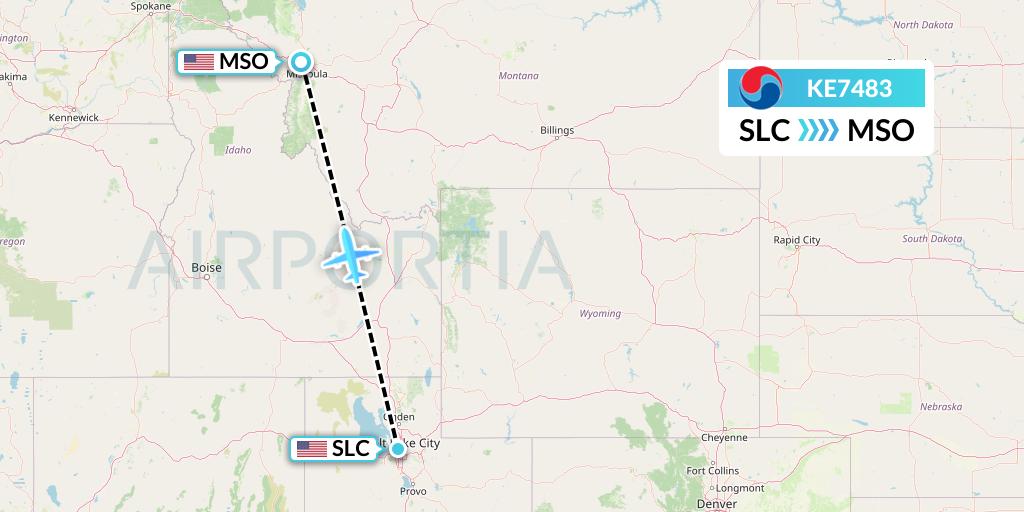 KE7483 Korean Air Flight Map: Salt Lake City to Missoula