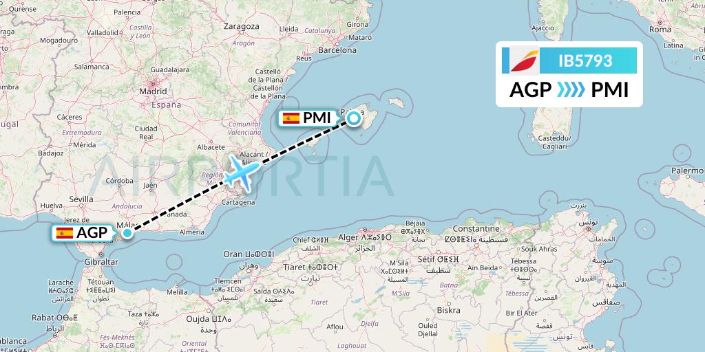 IB5793 Iberia Flight Map: Malaga to Palma de Mallorca