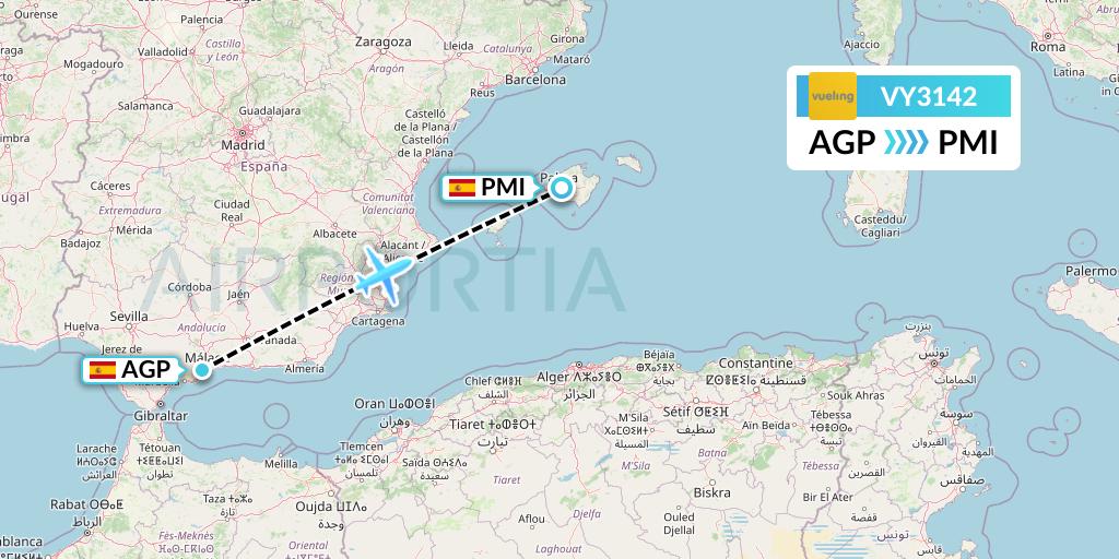 VY3142 Vueling Flight Map: Malaga to Palma de Mallorca