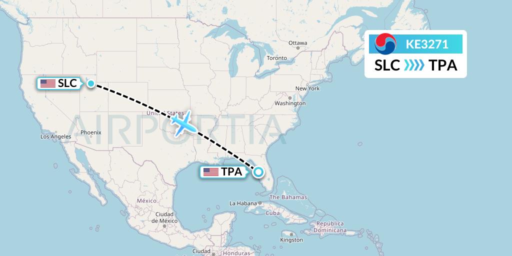KE3271 Korean Air Flight Map: Salt Lake City to Tampa