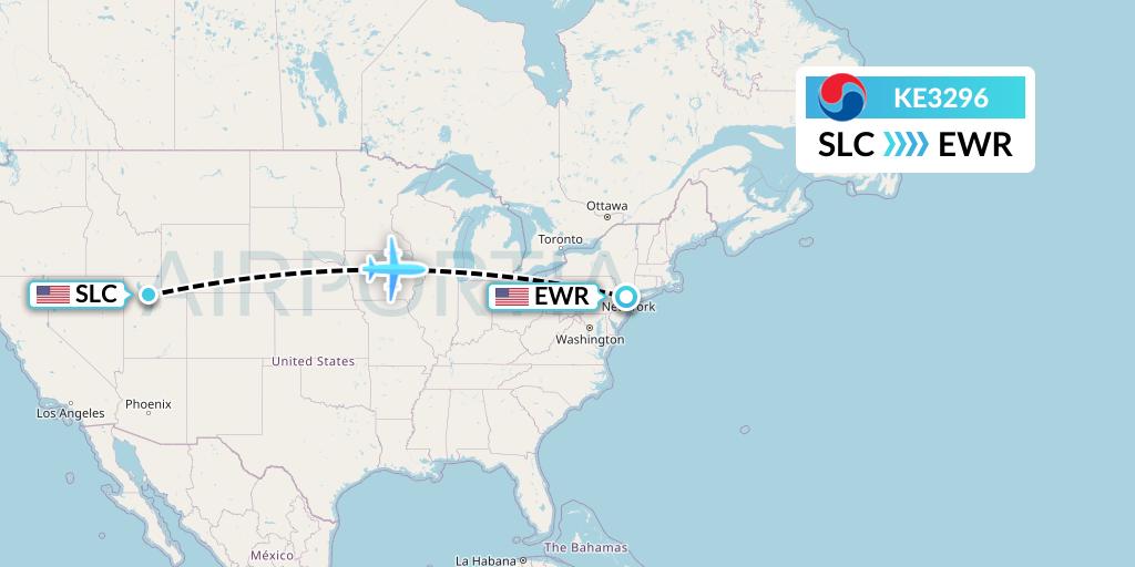 KE3296 Korean Air Flight Map: Salt Lake City to New York