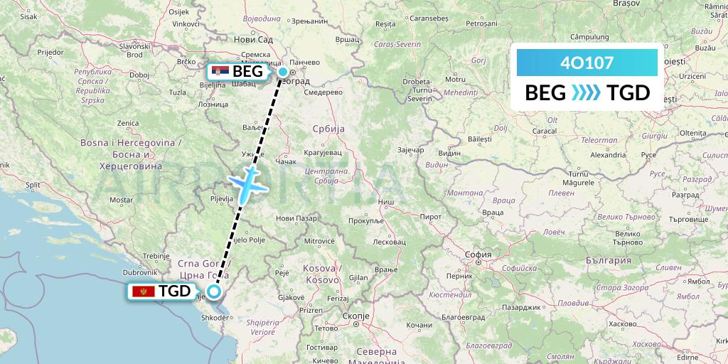 4O107 Air Montenegro Flight Map: Belgrade to Podgorica