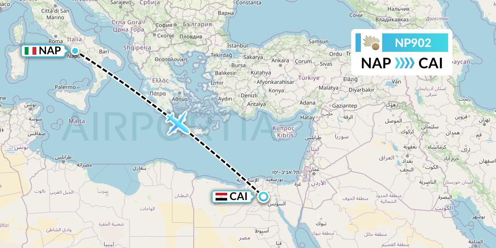 NP902 Nile Air Flight Map: Naples to Cairo